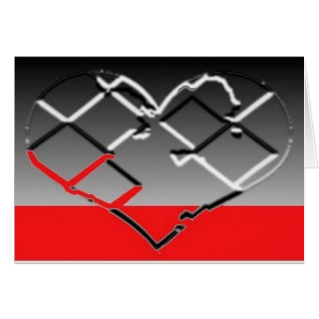 Cartão Coração no cromo, no preto & no vermelho (Frente Horizontal)