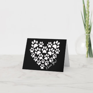 Cartão Coração Personalizado com Pegada de Pata Preto e B