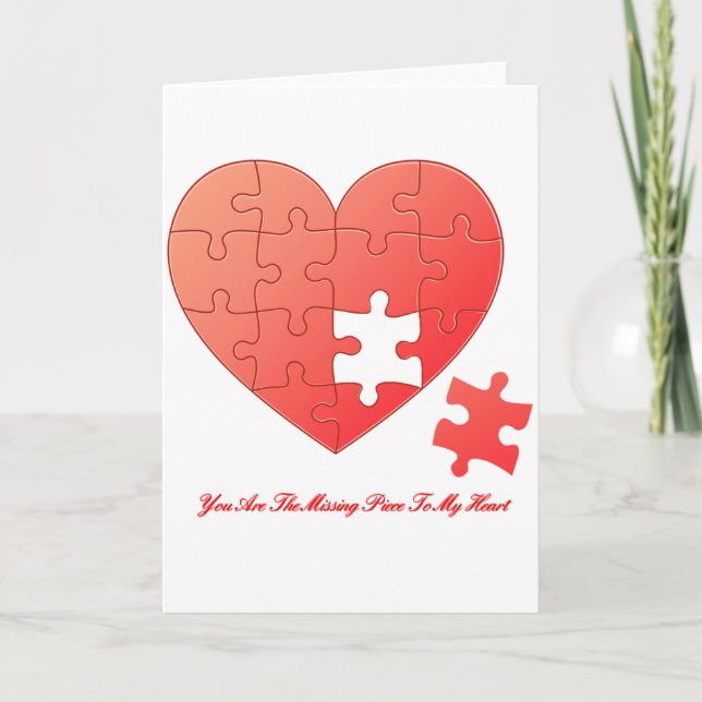 Cartão Coração quebra-cabeça com Peça e Citação (Frente)
