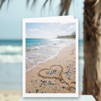 Cartão Coração Romântico na Praia de Areia | Feliz Aniver
