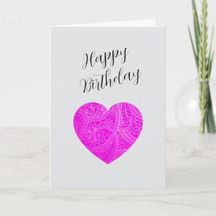 Cartão Coração Rosa de Aniversário Moderno Minimalista Pe