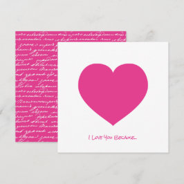 Cartão Coração Rosa Eu Te Amo Porque... Bilhete de Amor E
