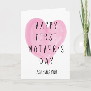 Cartão Coração Rosa Feliz 1º Dia das Mães