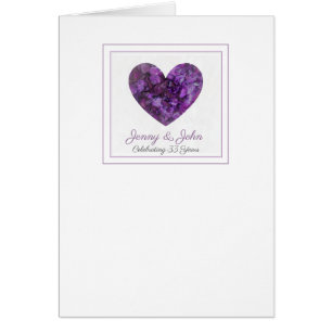 Cartão coração roxo personalizado do 33º aniversário