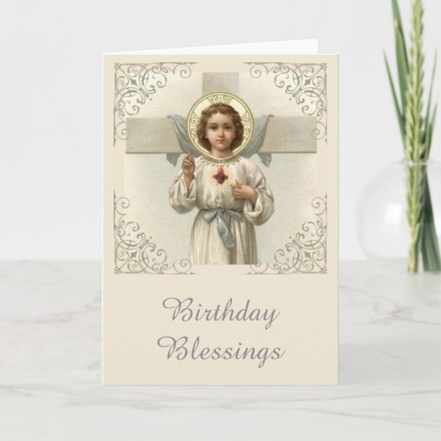 Cartão Coração Sagrado de Criança Jesus com Cruz (Frente)