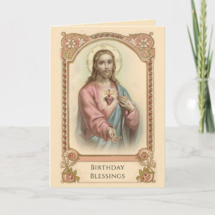 Cartão Coração Sagrado de Jesus Aniversário Religioso Vin