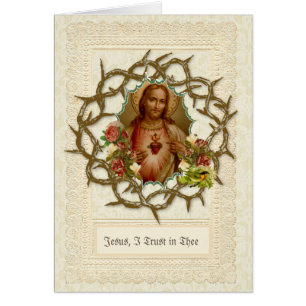 Cartão Coração Sagrado de Jesus Católico Floral Religioso