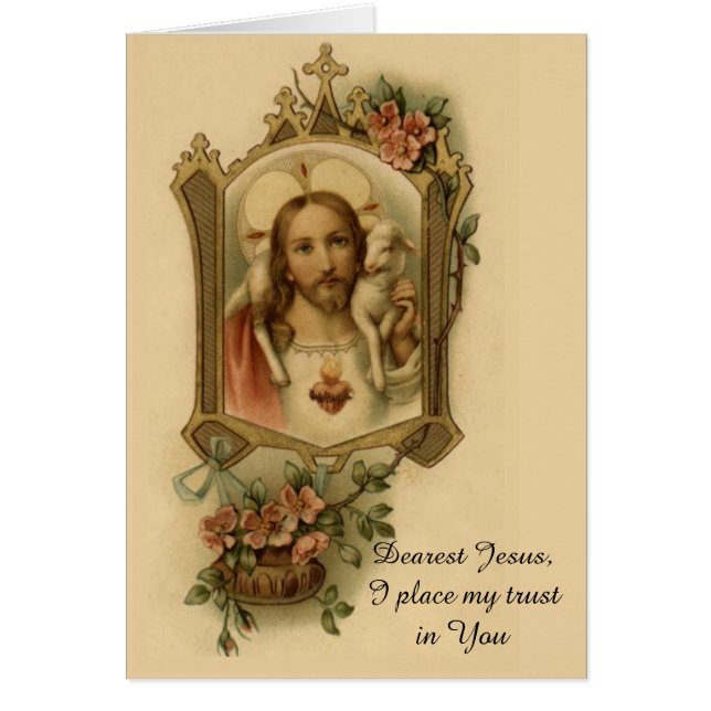 Cartão Coração sagrado de Jesus com cordeiro (Frente)