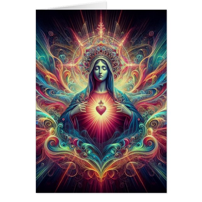 Cartão Coração Sagrado Psicodélico de Maria (Frente)