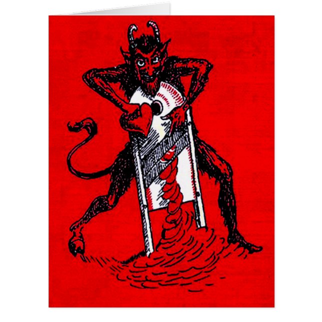 Cartão Coração Vermelho Krampus Cortando Coração (Frente)