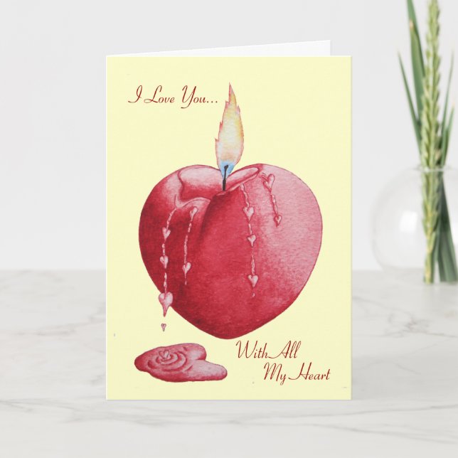 Cartão coração vermelho romântico com verso original do a (Frente)