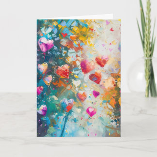 Cartão Corações Coloridos Pintam Arte Amor Romântico     