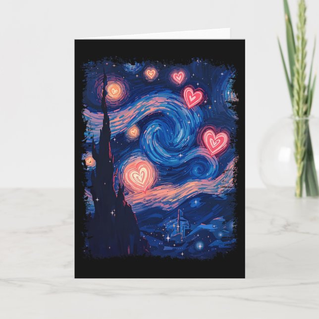 Cartão Corações Combinando Noite Estrelada de Van Gogh no (Frente)