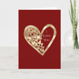 Cartão Corações de Amor Dourado Vermelho
