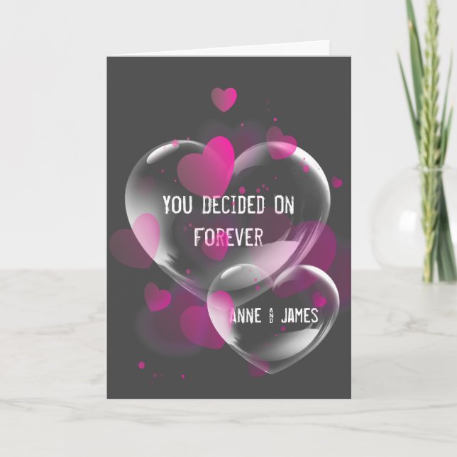 Cartão Corações de Casamento Bolhas em Cinza (Frente)