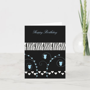 Cartão Corações de Padrão de Animal Preto de Aniversário