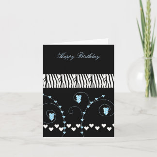 Cartão Corações de Padrão de Animal Preto de Aniversário