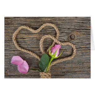 Cartão Corações de Rosa e Corda