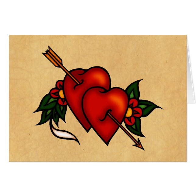 Cartão Corações do tatuagem com seta (Frente Horizontal)