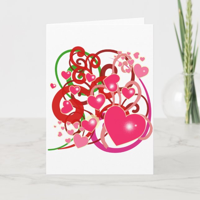 Cartão Corações e Pergaminhos Brilhantes para Amantes (Frente)