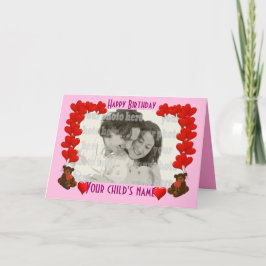 Cartão Corações e ursinho rosa