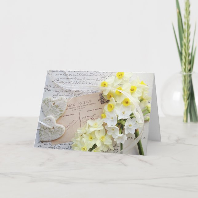 Cartão Corações, flores de primavera, Dia de as mães post (Frente)