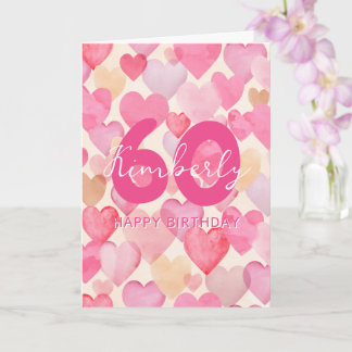 Cartão Corações Rosa 60º Aniversário Saudação