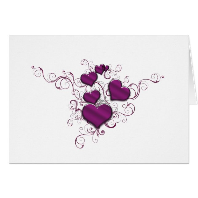 Cartão Corações Roxos e Fita Interligados (Frente Horizontal)