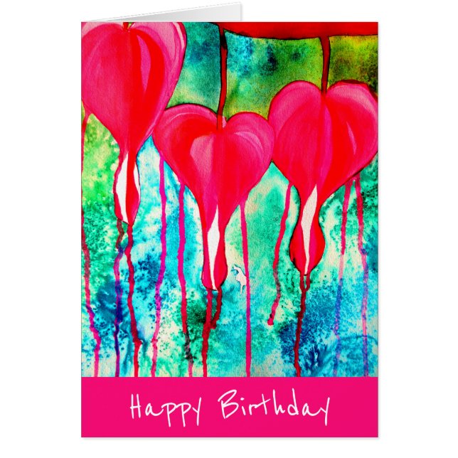 Cartão Corações Sangrando Neon Rosa de Aniversário (Frente)