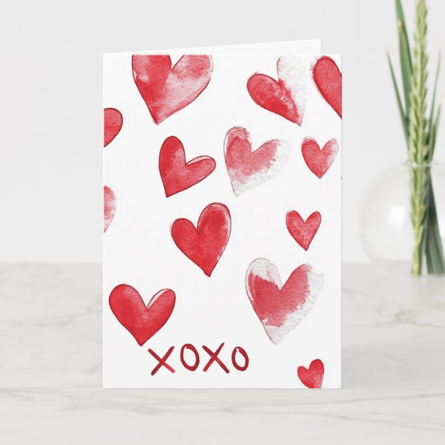 Cartão Corações Vermelhos XOXO (Frente)
