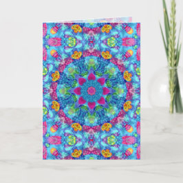 Cartão Corações Violeta e Azul Vintagem Fractal Caleidosc