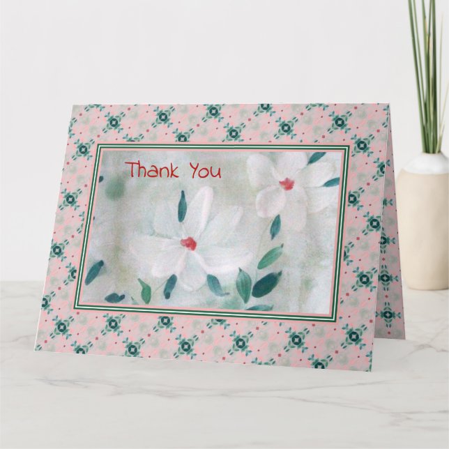 Cartão Coral Verde com Floral Acento Vermelho (Frente)