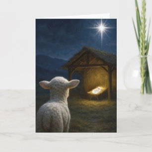 Cartão Cordeiro de Natal vigiando o Menino Jesus