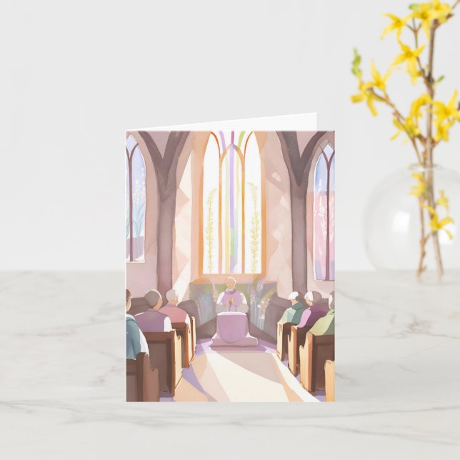 Cartão Cores de Água da Igreja Religiosa | Oração de Féri (Flor Amarela)