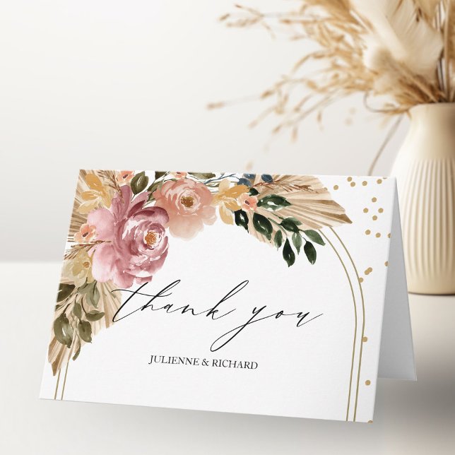 Cartão Cores Neutras Chic Boho Floral Agradecimento de Ca (Criador carregado)