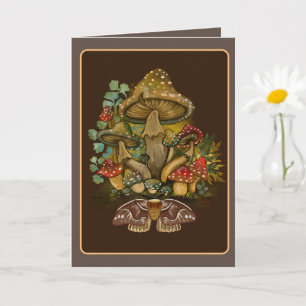 Cartão Cores retrô vintage Arte de Cogumelo & Mariposa