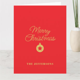 Cartão Cores Vermelho Brilhante e Dourado Feliz Natal