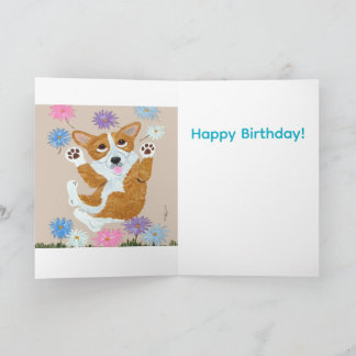 Cartão Corgi and Butterflies Happy Birthday!