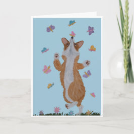 Cartão Corgi and Butterflies Happy Father's Day