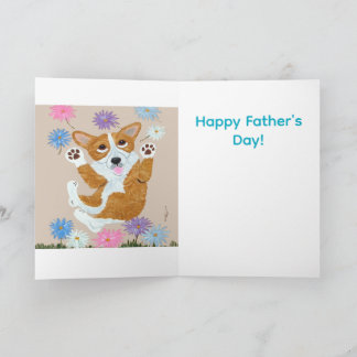 Cartão Corgi and Butterflies Happy Father's Day
