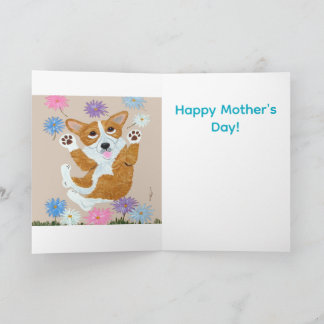 Cartão Corgi and Butterflies Happy Mother's Day