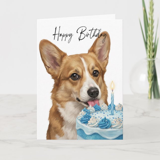 Cartão Corgi Birthday Cake Inspector (Frente)