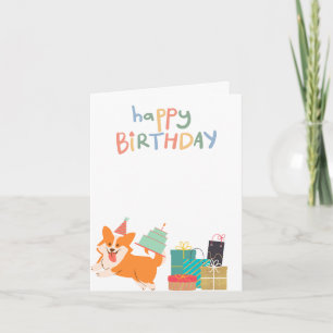 Cartão Corgi Brilhante e Fofo Feliz Aniversário