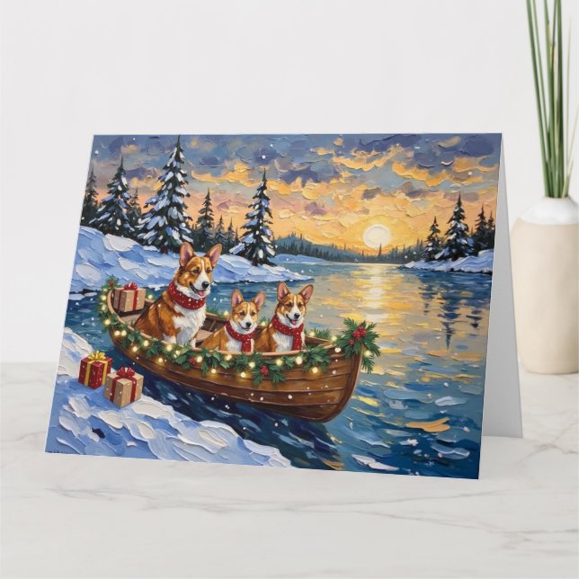 Cartão Corgi Christmas Boat Holiday (Frente)