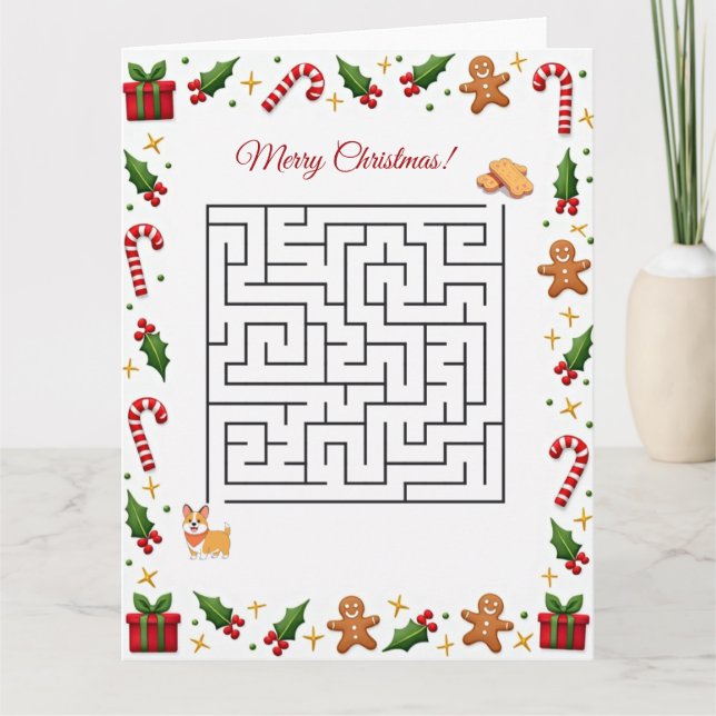 Cartão Corgi Christmas Maze Puzzle Holiday (Frente)