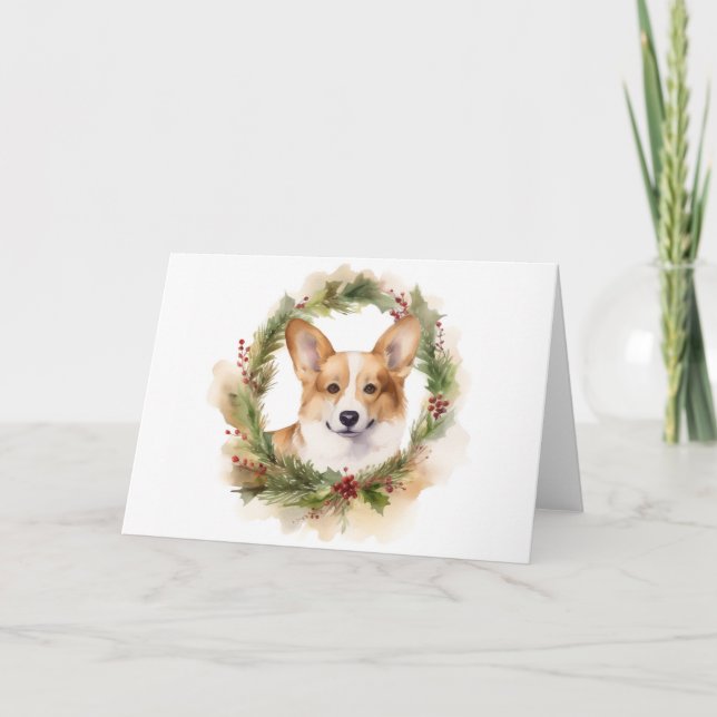 Cartão Corgi Christmas Wreath Festivo Pup (Frente)