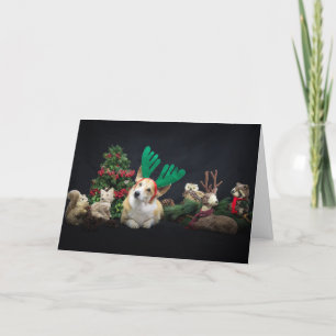 Cartão Corgi com Chifres e Amigos da Floresta Natal