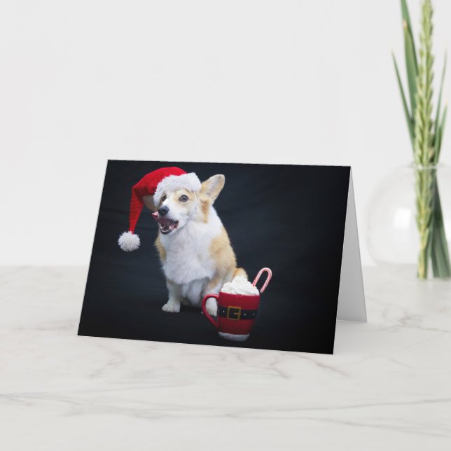 Cartão Corgi de Natal Lambendo os Lábios  (Frente)