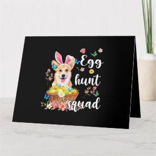 Cartão Corgi Dia Feliz de Páscoa Caça Colorida ao Ovo Esq