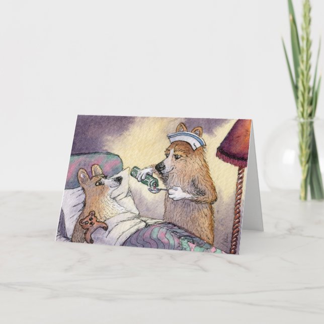 Cartão Corgi dog nurse, get well soon greeting card (Frente)
